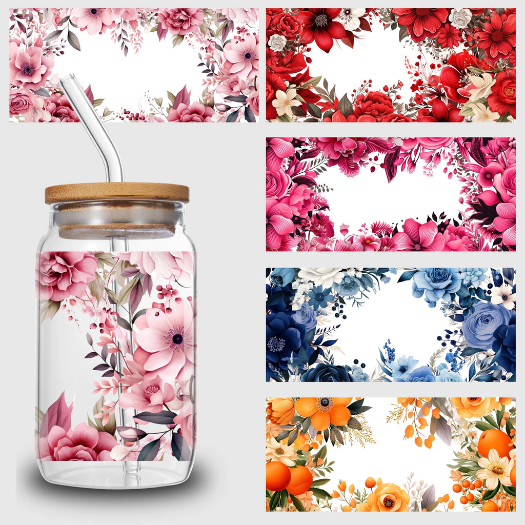 5 Sheets Plant UV DTF Cup Stickers, DTF Friction Transfer Stickers, Waterproof Butterfly Transfer Stickers for 16oz Glass Cups
