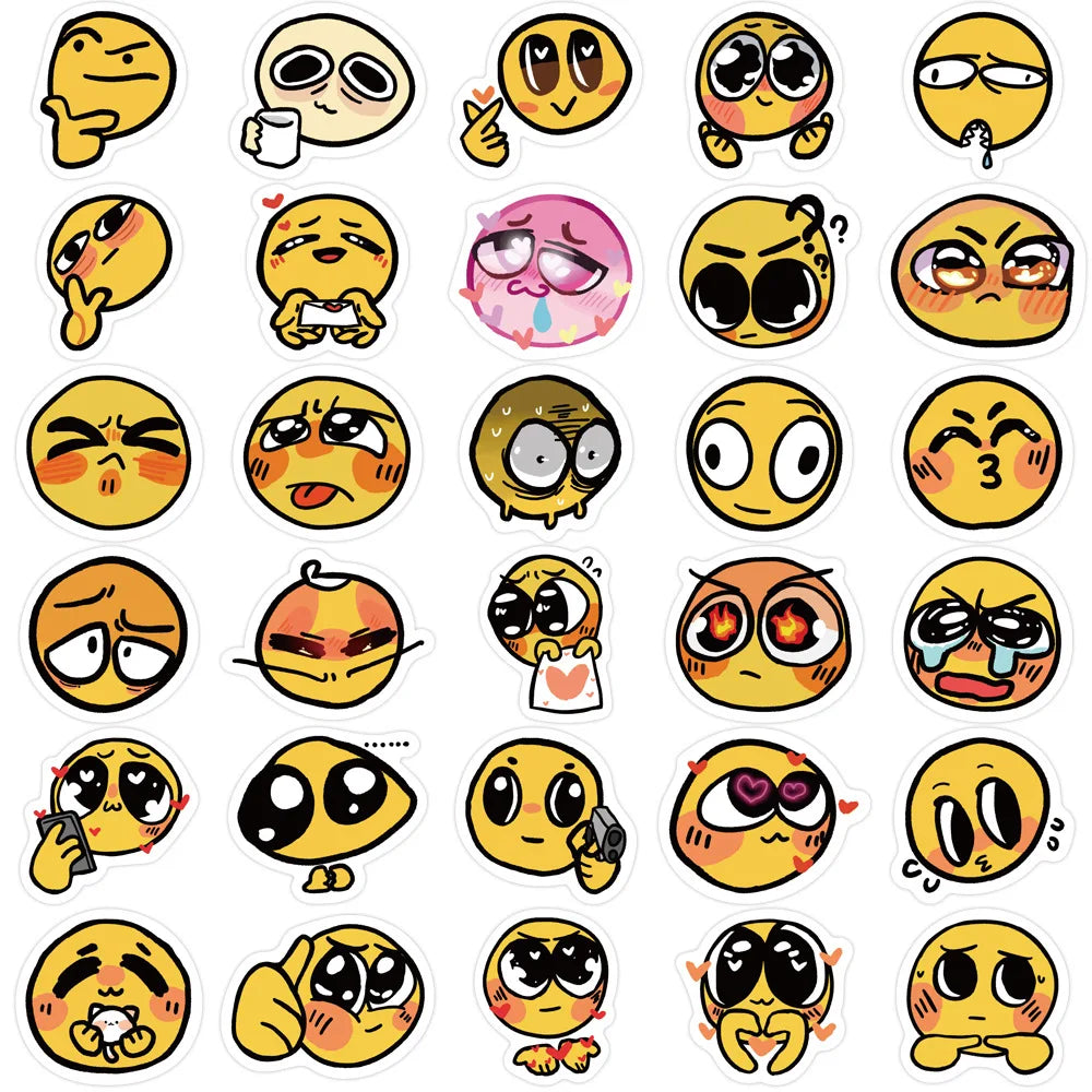 60Pcs Face Stickers - Yellow Emoticon Sticker Vinyl Waterproof Decals Party Favors for Kids Cute Kawaii Stickers for Water Bottl