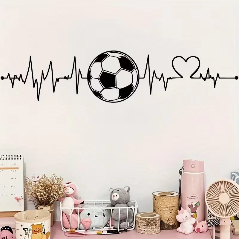 Contemporary Retro Football Sticker - Self-Adhesive Vinyl Decal with EKG Line Design, Black & White Heart Patterns, Perfect for