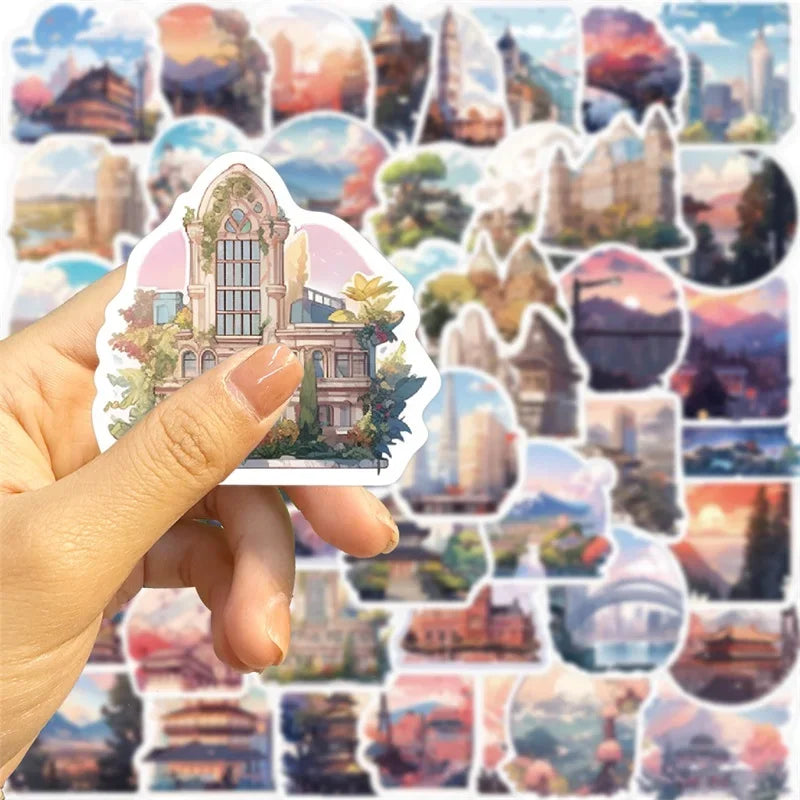 10/30/50PCS Cartoon Scenery PVC Sticker Aesthetic Korean Children's Decoration Scrapbooking Stationery School Supplies for Kid