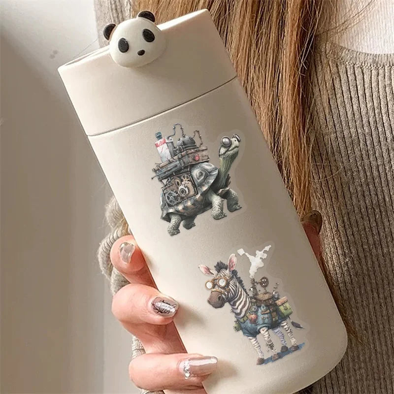 50PCS Cartoon Punk Animals PET Sticky Sticker Aesthetic Tear Open Decoration Scrapbooking Stationery Supplies for Kids