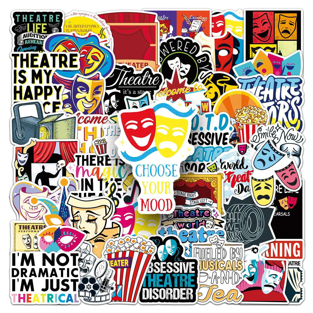 50/100PCS Funny Theater Stickers Drama Circus Cartoon Creative Waterproof Decorative Water Cup Stickers