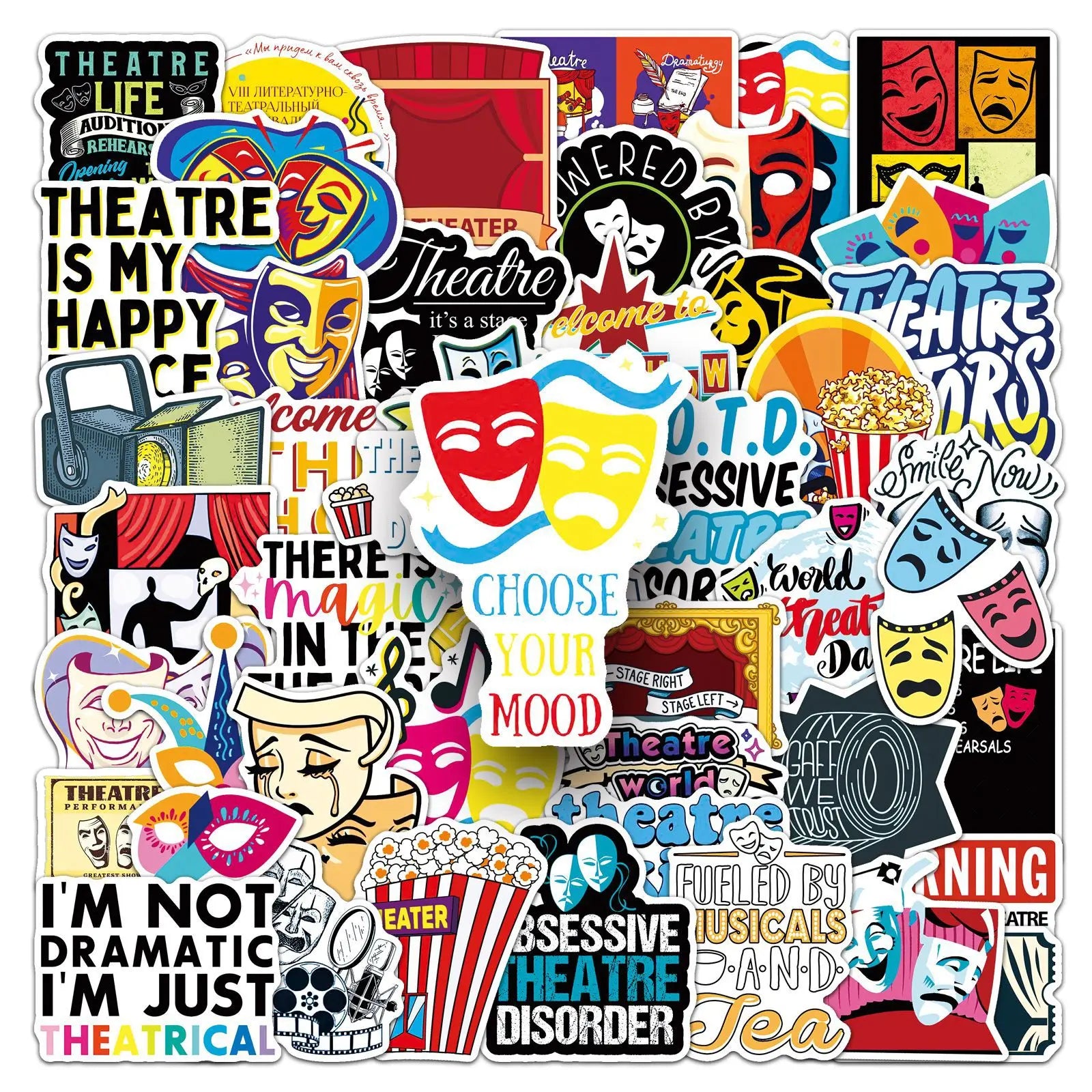 50/100PCS Funny Theater Stickers Drama Circus Cartoon Creative Waterproof Decorative Water Cup Stickers