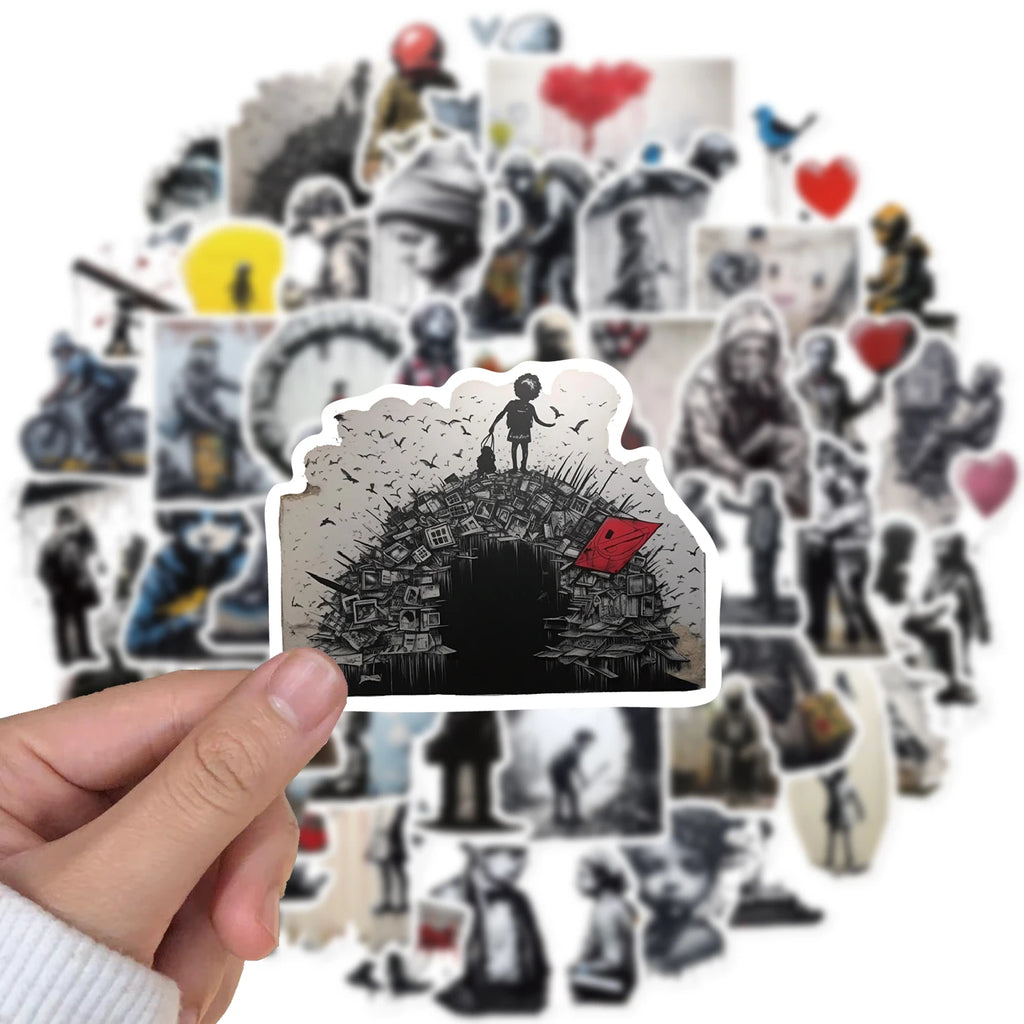 50PCS Banksy Street Art Graffiti Sticker Stationery Aethetic Cool DIY Phone Skateboard Vintage Bicycle Phone Laptop Sticker  ﻿