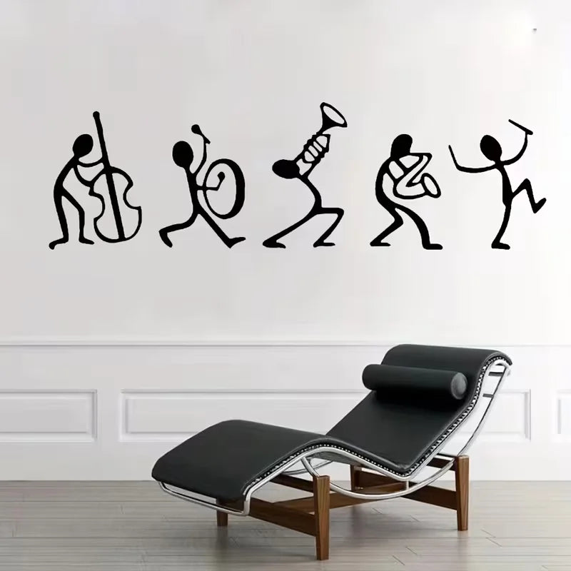 Cartoon Funny Small Men Music Band Guitar Wall Stickers | Vinyl Home Decor for Room Play, Self-Adhesive, Glossy Finish, Detachab