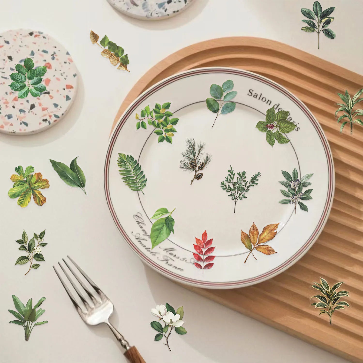 100PCS Green Plant Leaf Stickers Green Plant DIY Decor Phone Guitar Stationery Box Notebook Pen Holder Transparent PET Stickers
