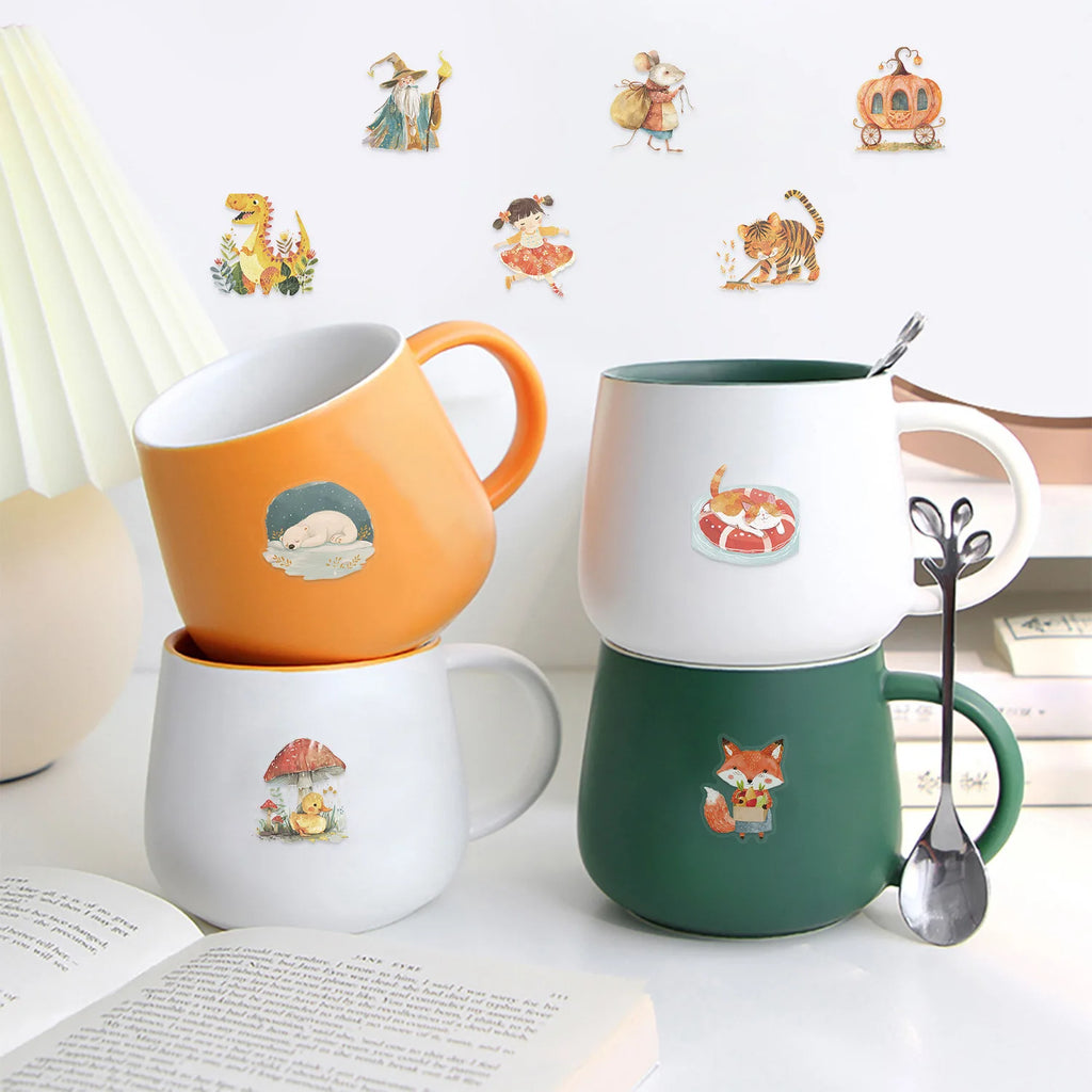 50Pcs Transparent Fairy Tale Watercolor Sticker Pack Waterproof Transparent PET Bookkeeping Material Decorative Guitar Notebook