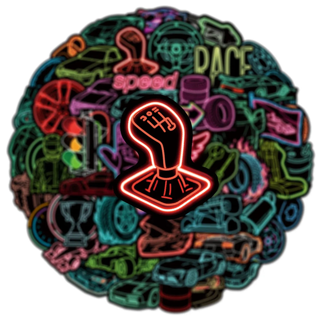 50PCS Neon Lights Racing Car Graffiti Stickers DIY Luggage Scooter Refrigerator Car Motorcycle Helmet Stationery Stickers