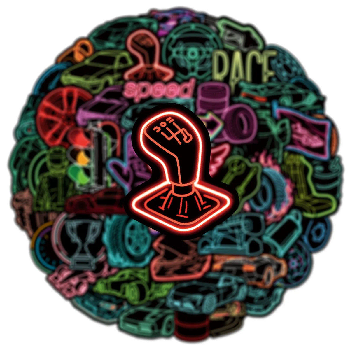 50PCS Neon Lights Racing Car Graffiti Stickers DIY Luggage Scooter Refrigerator Car Motorcycle Helmet Stationery Stickers