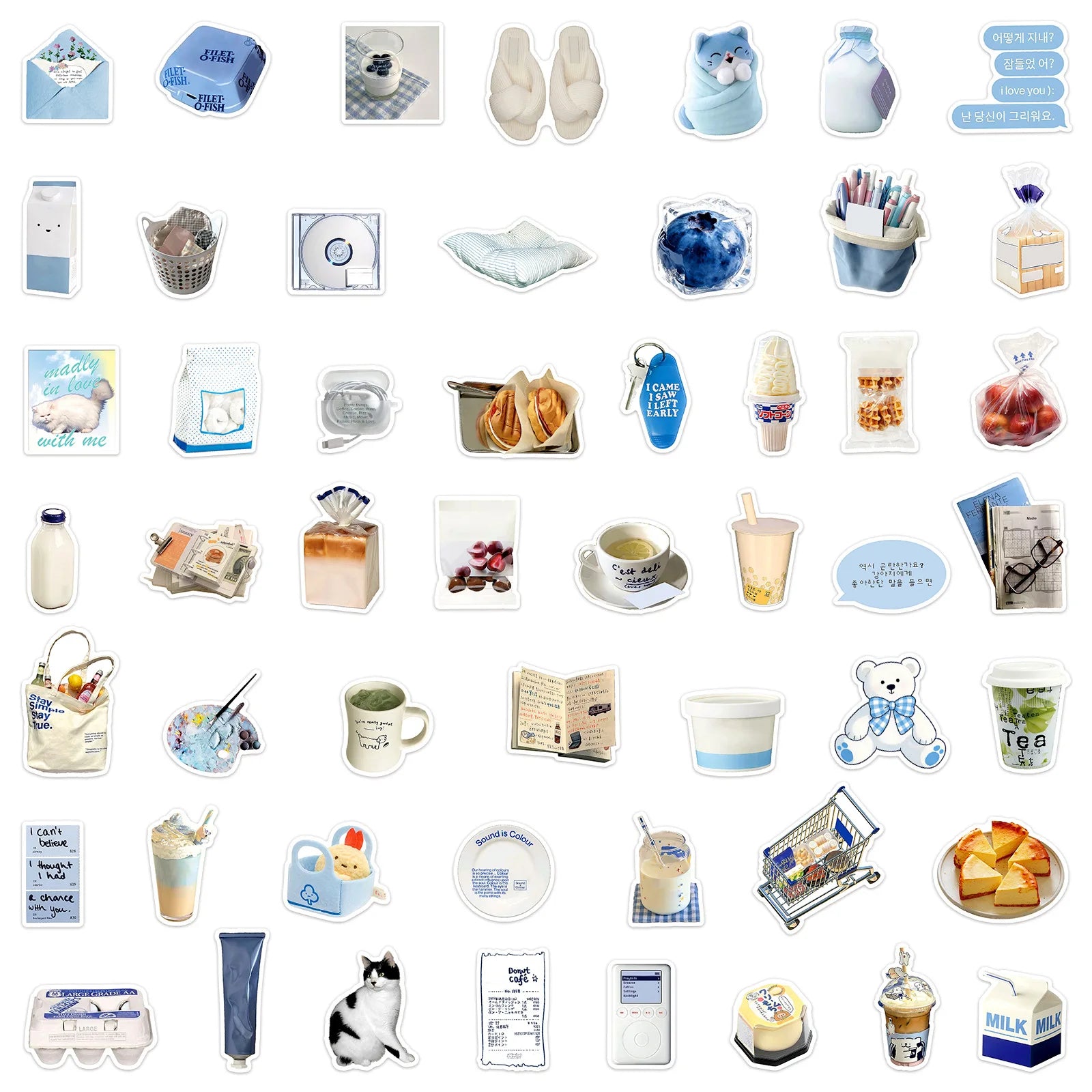 50/100 Pcs Fresh Cream Aesthetic Cartoon Ins Style Stickers for Atmosphere Guitar Piano Fridge Furniture Waterproof Decals