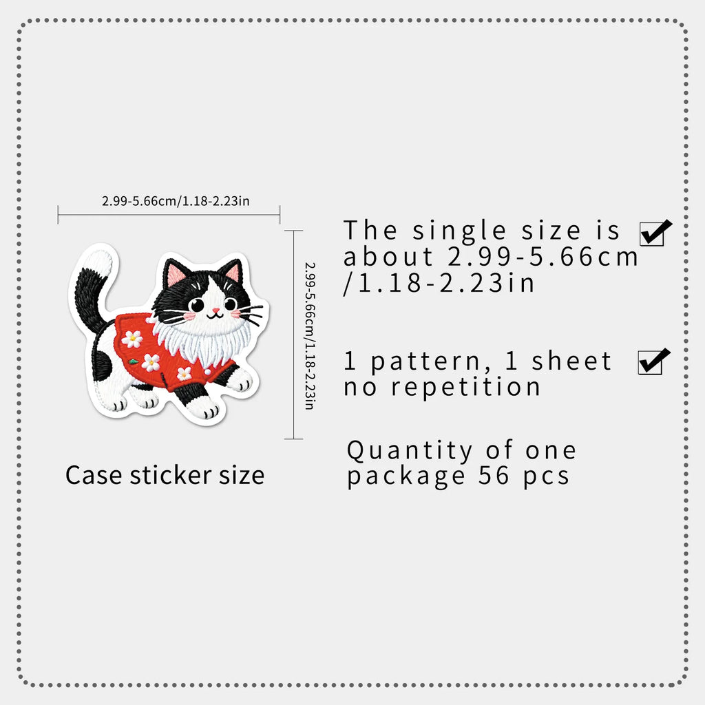 56Pcs Embroidered Style Cartoon Cat & Dog Doodle Stickers, Kawaii Pet Decals for Stationery Notebook Cup Phone Fridge Decor