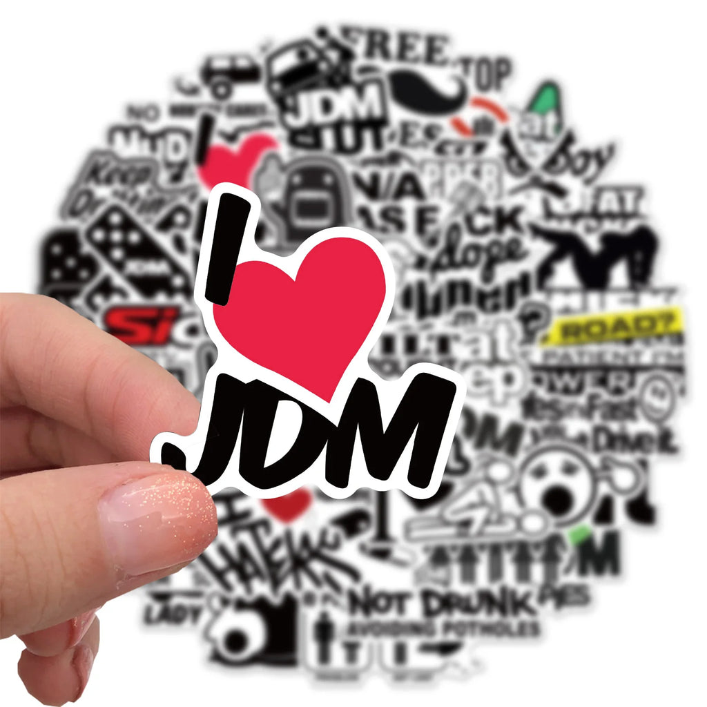 50pcs Funny JDM Styling Stickers Skateboard Luggage Bumper Bike Car Motorcycle Scooter Cool Sticker Toy Waterproof