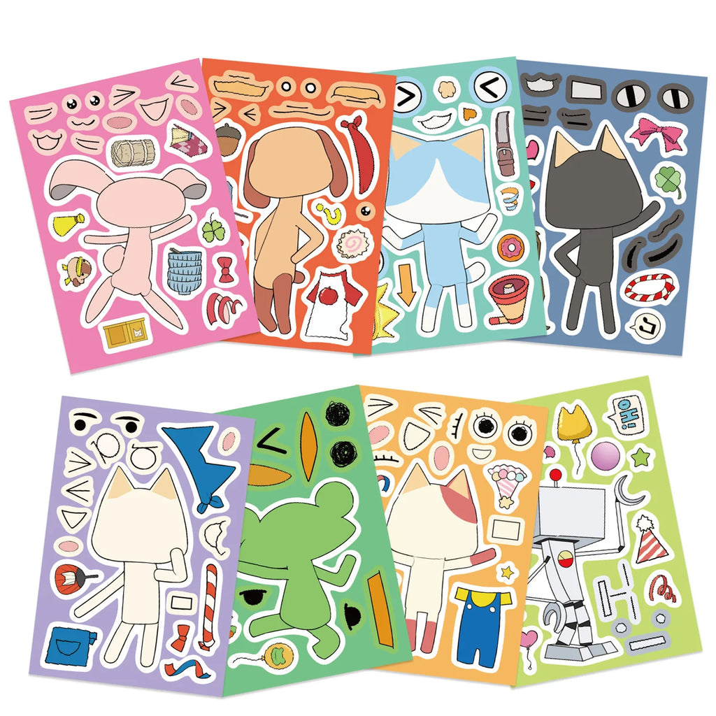 8/24PCS Cute Cartoon Doro Cat Face Changing Stickers Make a Face Waterproof Handbag Stickers DIY Decorative Notebook Stationery