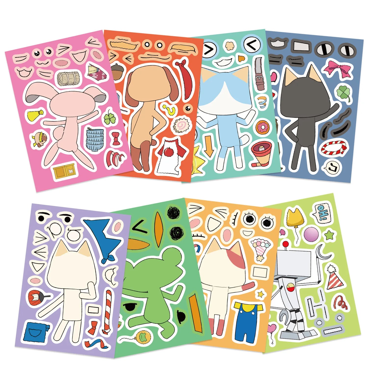 8/24PCS Cute Cartoon Doro Cat Face Changing Stickers Make a Face Waterproof Handbag Stickers DIY Decorative Notebook Stationery