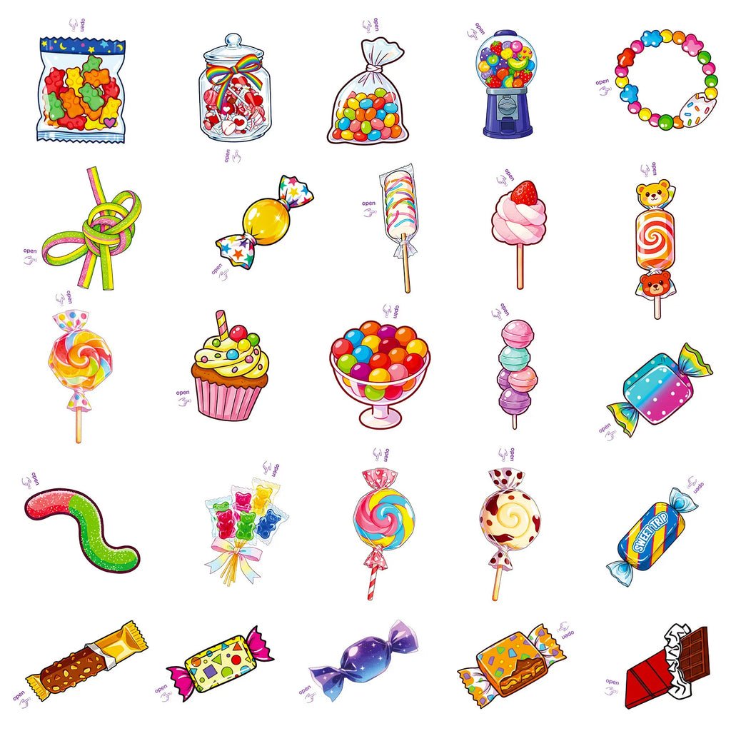 50-Pack Cartoon Colored Candy Stick Stickers Notebooks Luggage Fridges Helmets Storage Boxes Stationery Waterproof Stickers