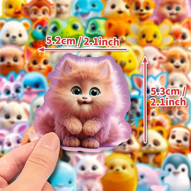 10/30/50PCS Cute 3D Cartoon Animal PVC Sticker Aesthetic Chidlren's Stationery Decoration Scrapbooking School Supplies for Kids