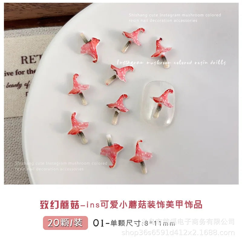 Cute And Magical Mushroom Nail Art Accessories Resin Cartoon Little Mushroom Nail Charms Wearable Nail Rhinestones Decorations