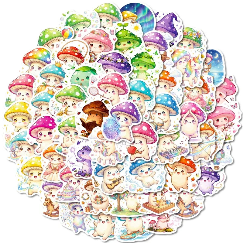 10/30/56PCS Cartoon Mushroom Man PVC Sticky Sticker Stationery DIY Children's Laptop Luggage Skateboard Decoration Scrapbooking