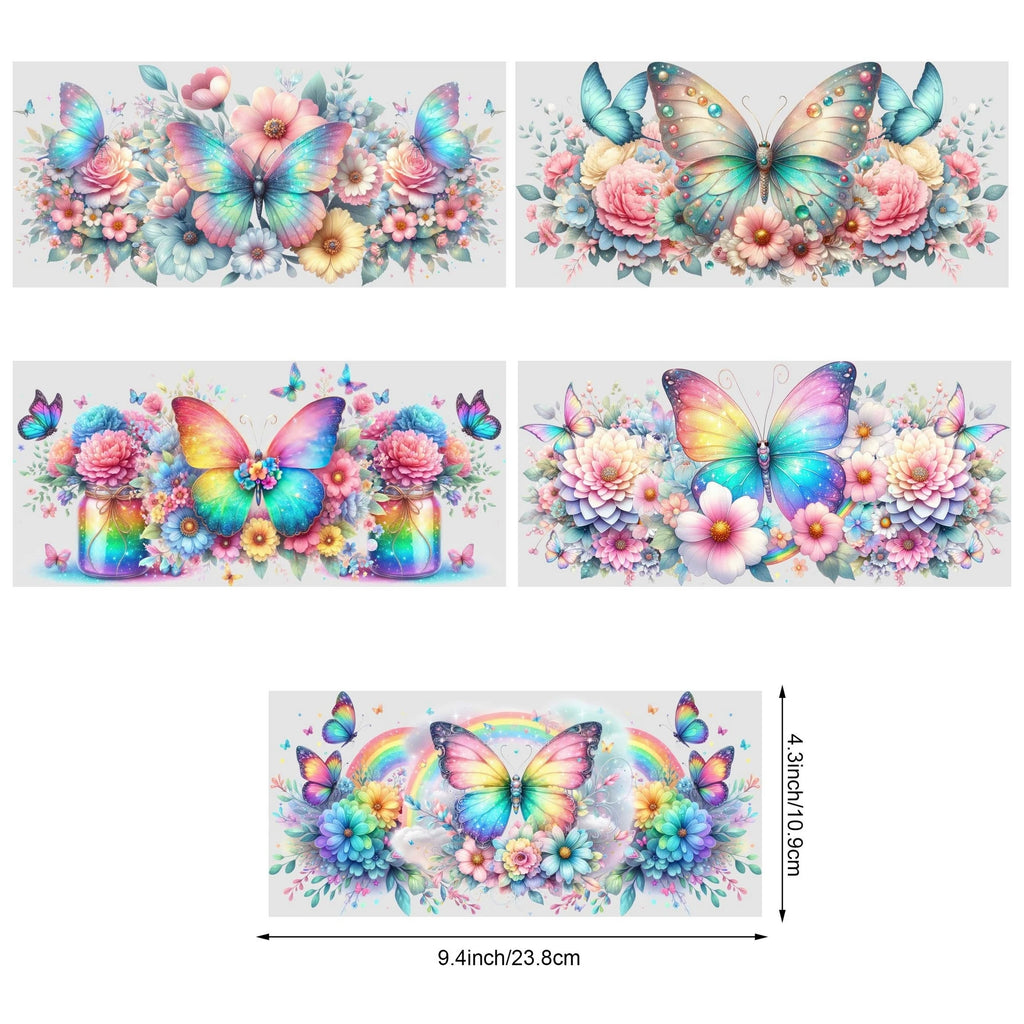 5 sheets Butterfly UV DTF Cup Stickers, DTF Friction Transfer Stickers, Waterproof Animal Transfer Stickers for 16oz Glass