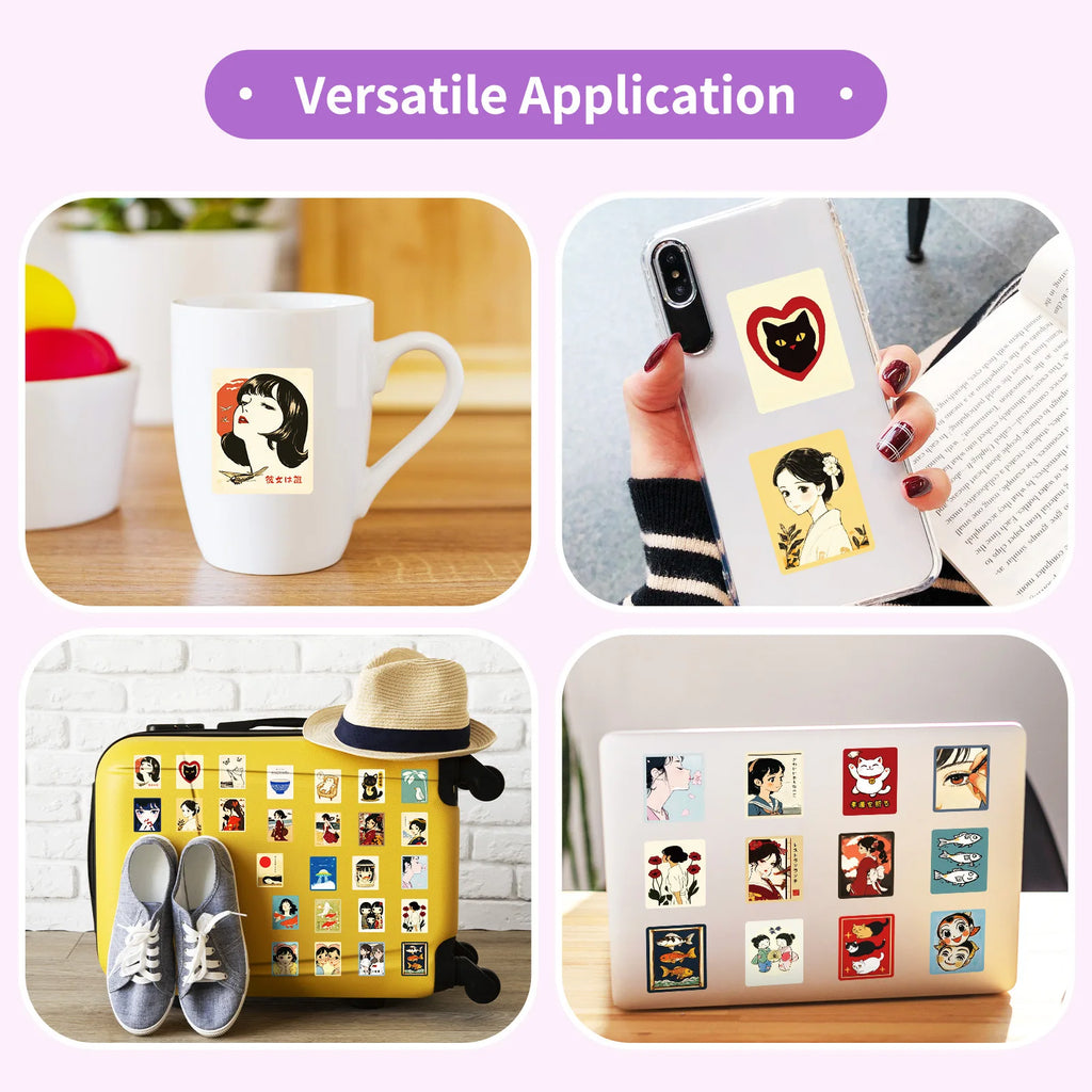 50PCS Japanese Retro Cartoon Anime Stationery Stickers Water Cup DIY Waterproof Decorative Stickers