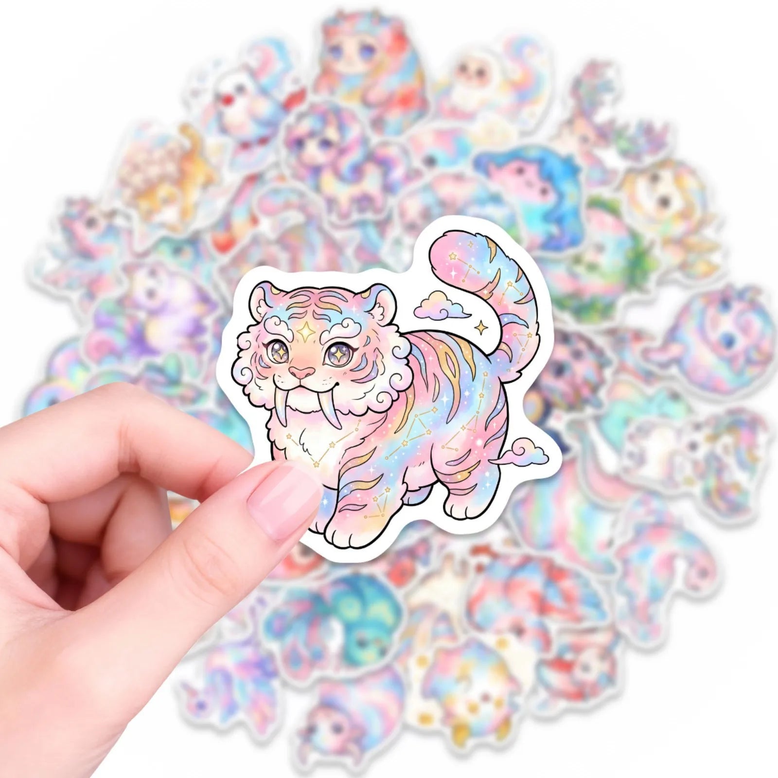 50/100 Pcs Dreamy Watercolor Mythical Animal Theme Stickers DIY for Scrapbook Cup Phone Reward Aesthetic Decor Waterproof Decals