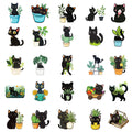 50Pcs hand drawn plant black cat graffiti decoration stickers cartoon water cup guitar computer skateboard stickers
