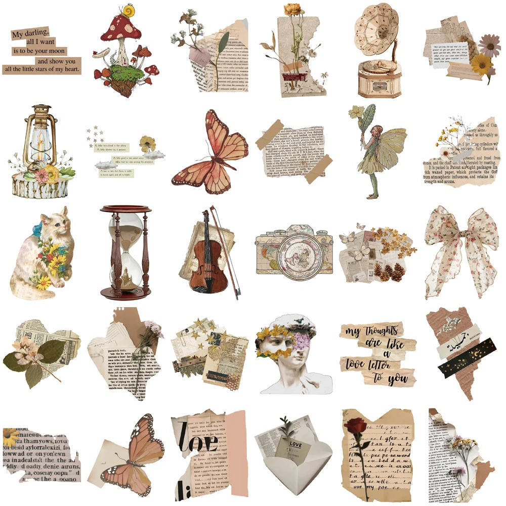 30PCS Retro Handwritten Series Sticker Aesthetic Stationery Laptop Graduation Harajuku Luggage Art Picture School Funny Sticker