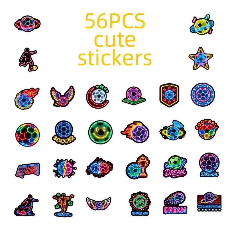 10/30/56PCS Neon Football PVC Sticky Stickers Aesthetic Colored DIY Phone Laptop Luggage Skateboard Graffiti Decals