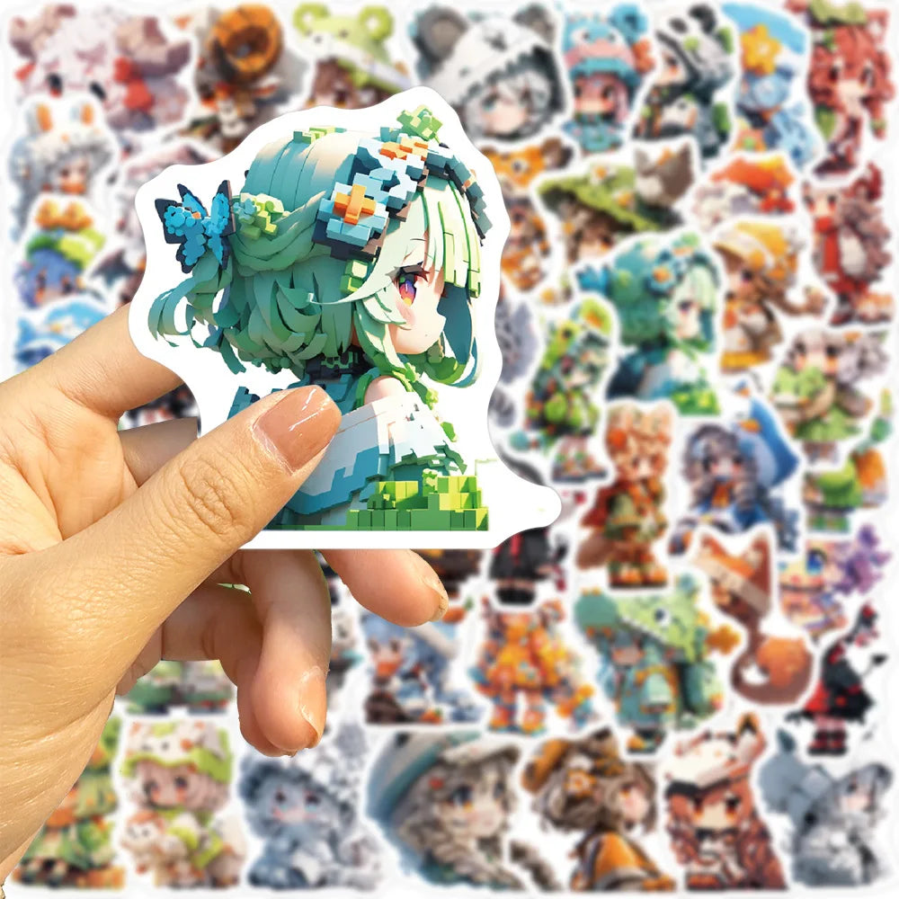 50/100PCS Pixel Style Girl Graffiti Stickers Personalized Decoration Guitar Notebook Luggage Stationery DIY Waterproof Stickers