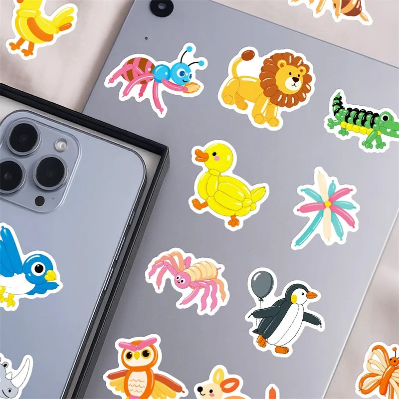 10/30/56PCS Kawaii Balloon Animal PVC Sticky Sticker Aesthetic Children's DIY Decoration Scrapbooking School Supplies