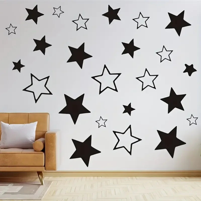 1 Set Boho Style Black and White Star Wall Stickers, Cartoon Space Theme PVC Self-Adhesive Decals for Bedroom, Living Room, Entr