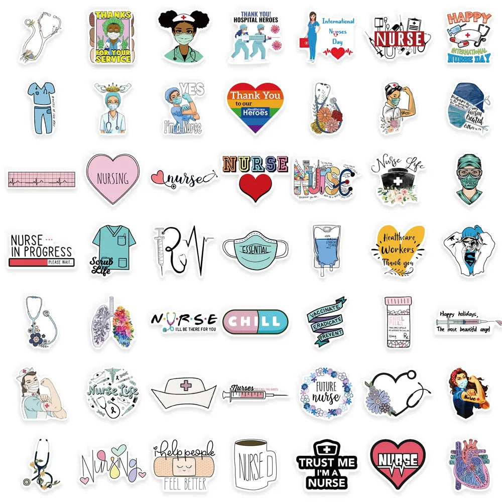 50PCS Nurse Main Topic Series Stickers DIY Luggage Manual Phone Case Notebook Envelope Label Stickers