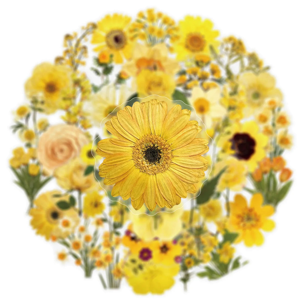 50/100PCS Transparent PET Yellow Flower Stickers Notebook Luggage Phone Waterproof Stickers