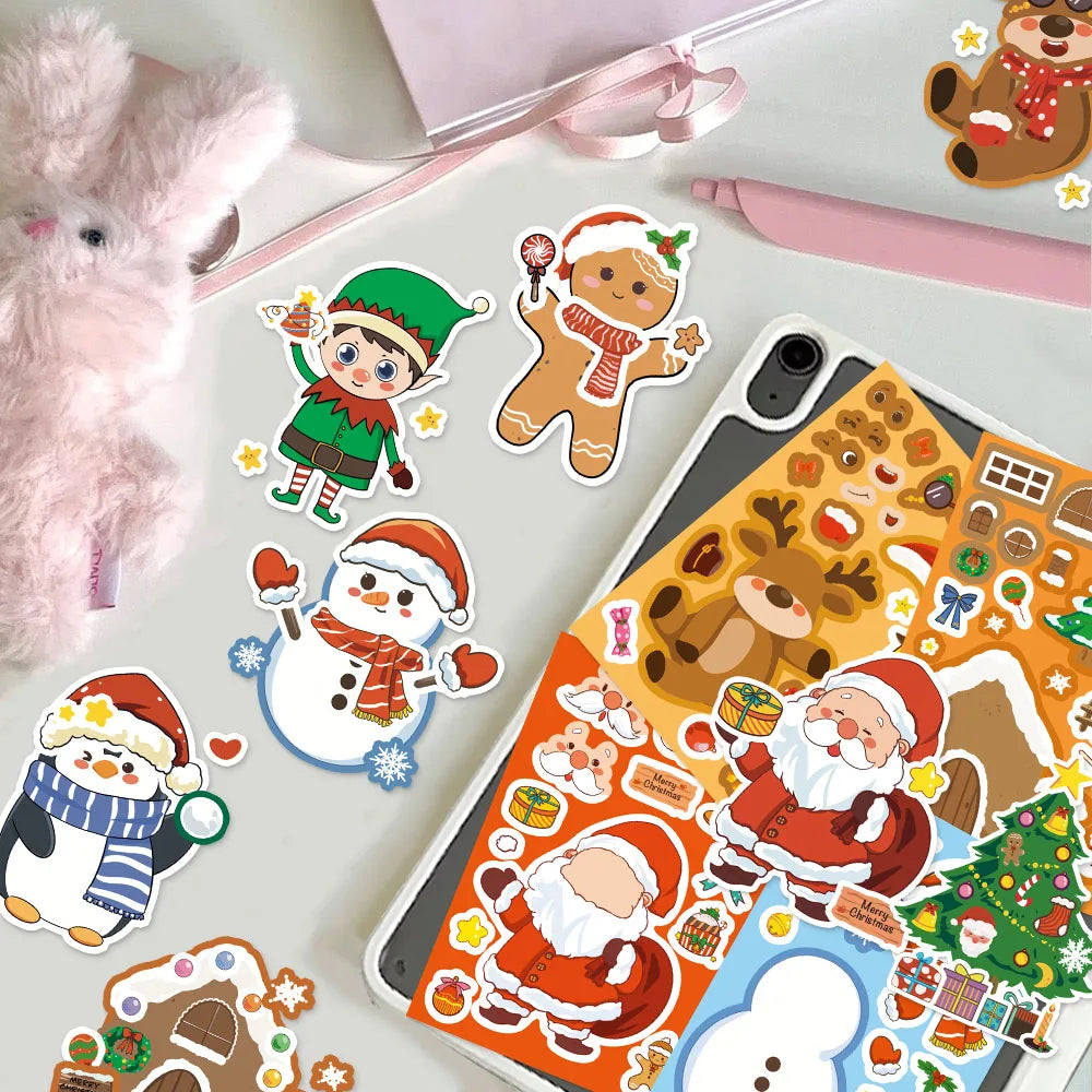 8PCS Christmas Fun Santa Claus Creative Collage DIY Suitable For Phone Cases Tablets Water Bottles Puzzle Toy Stickers