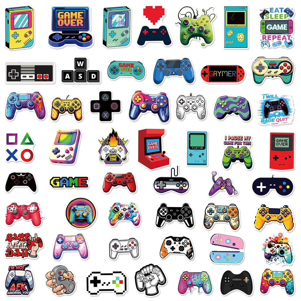 50/100Pcs Cool Classic Game Controller Cartoon Doodle Stickers for DIY Stationery Box Phone Case Cup Laptop Suitcase Retro Style