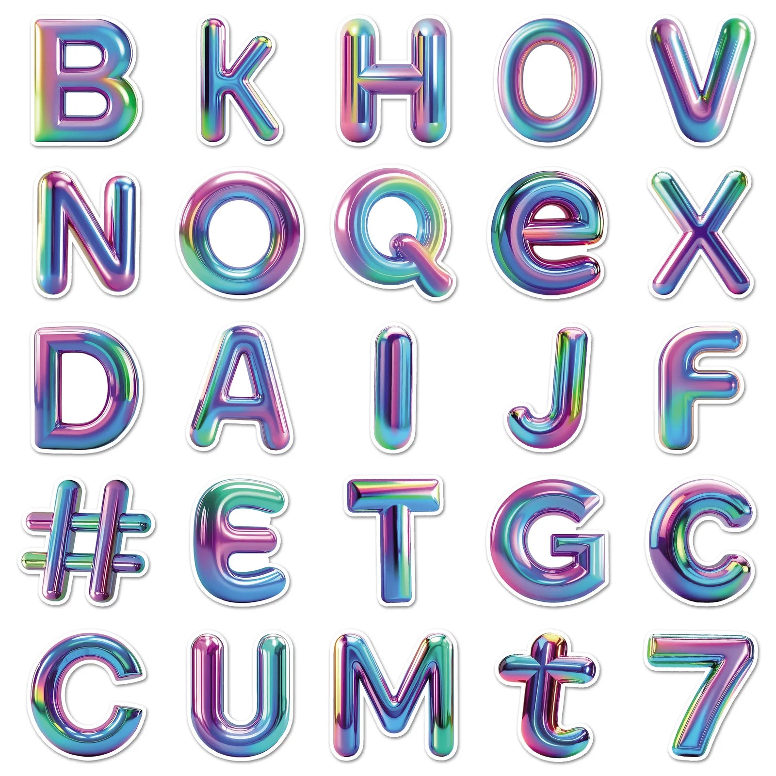 50-Pack 3D Vibrant Color Letter & Number Graffiti Stickers Decorative Stickers for Phone Case Laptop Skateboard Luggage Notebook