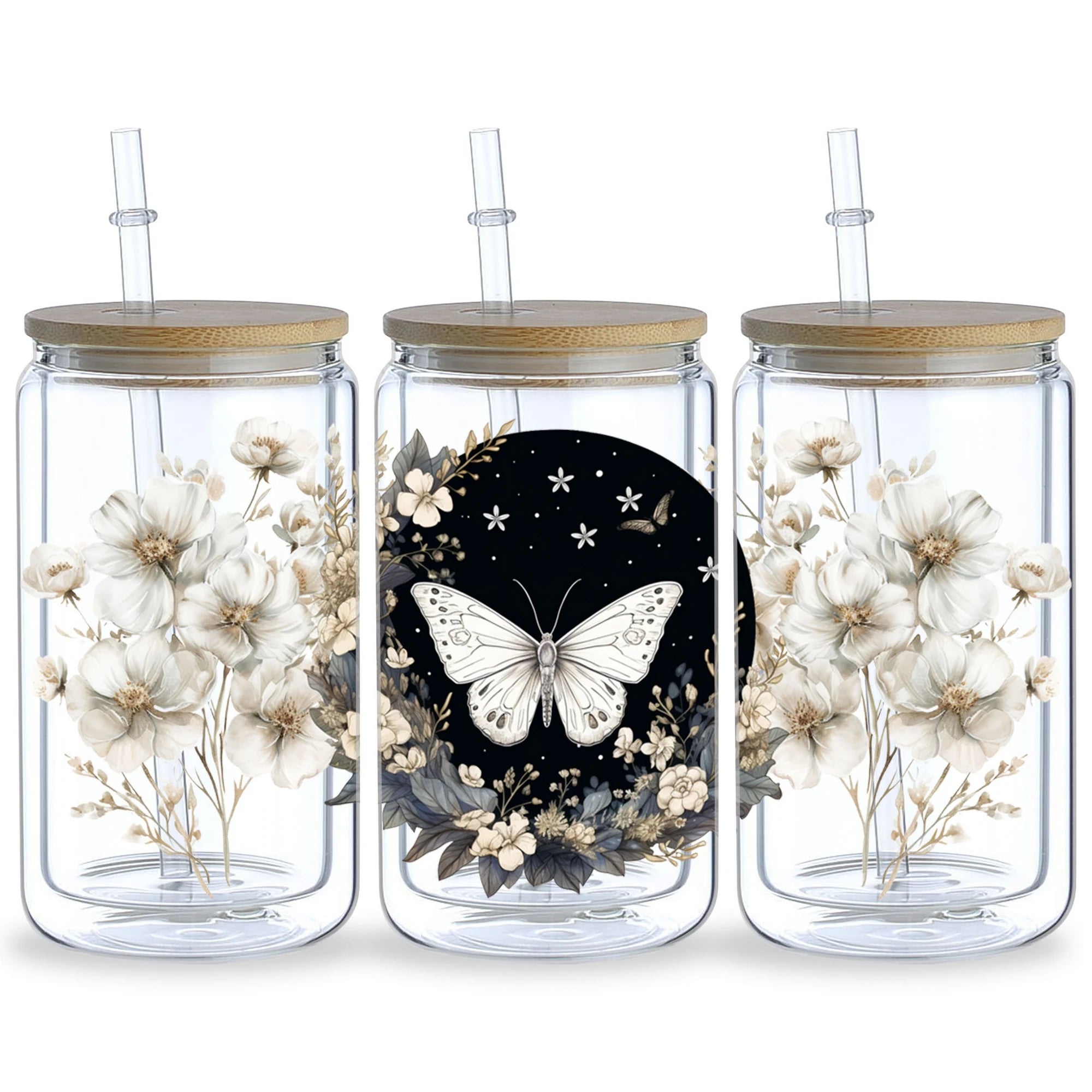 5 sheets Butterfly UV DTF Cup Stickers, DTF Transfer Stickers, Waterproof Wipe-Off Transfer Paper for 16oz Glass, Mug, Crafts
