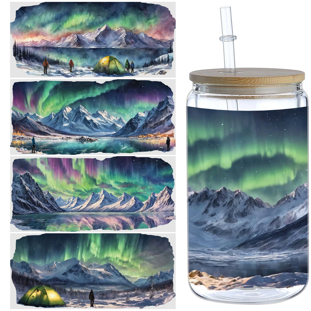 5 sheets of Aurora UV DTF cup packaging suitable for 16oz glass cups, waterproof UV DTF stickers suitable for 16oz glass cups