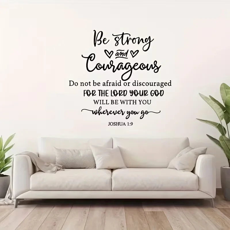 1pc Joshua 1:9 Inspirational Bible Verse Wall Decal - Contemporary Self-Adhesive Religious Quote Sticker with Black & White Lett