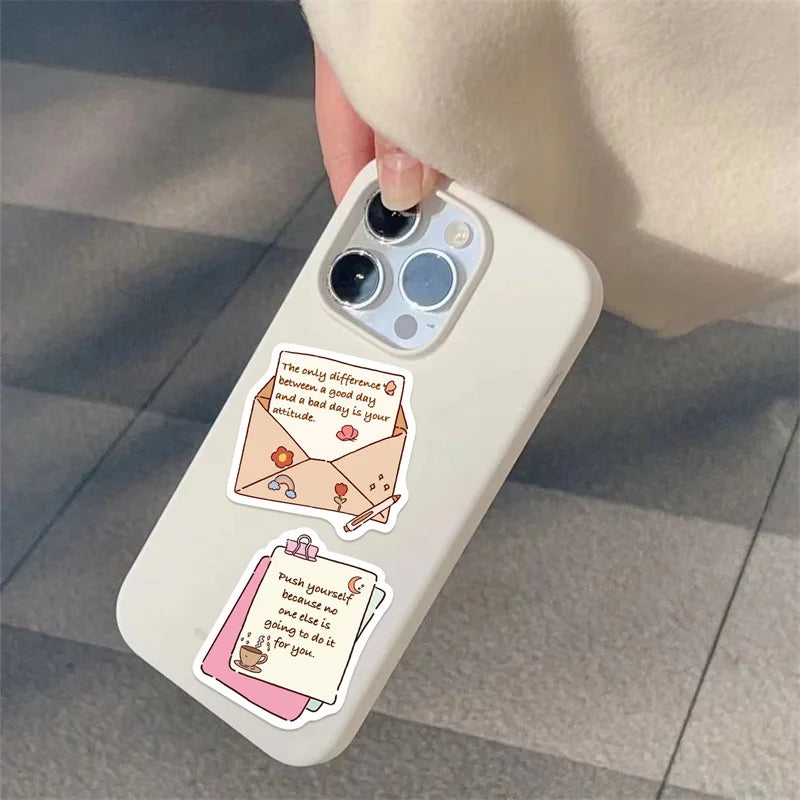 10/30/50PCS Cartoon Inspirational PVC Sticky Stickers Aesthetic DIY Colored Phone Laptop Luggage Skateboard Graffiti Decals