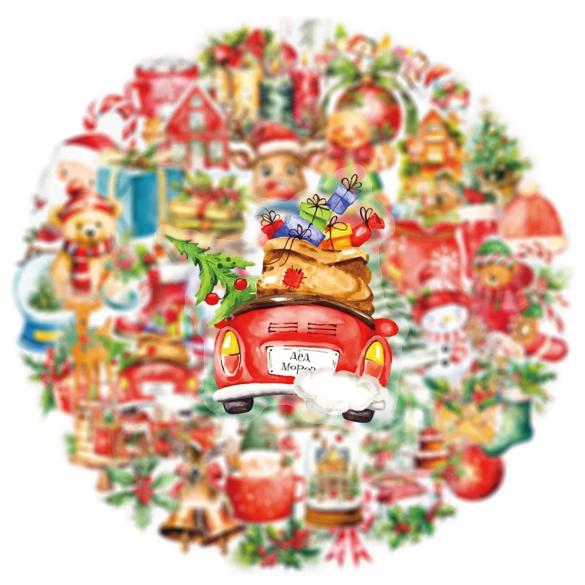 50PCS Transparent PET Christmas Graffiti Stickers Window Children Party Gift Box Creative Decoration Waterproof Stickers