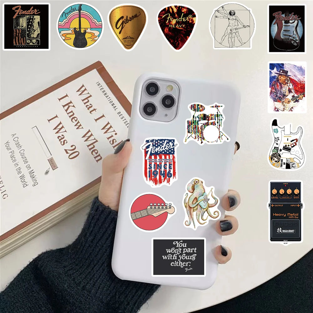50PCS Guitar Sticker Snowboard Scrapbook DIY Laptop Graffiti Luggage Refrigerator Phone Creative Coffee Aesthetic Sticker