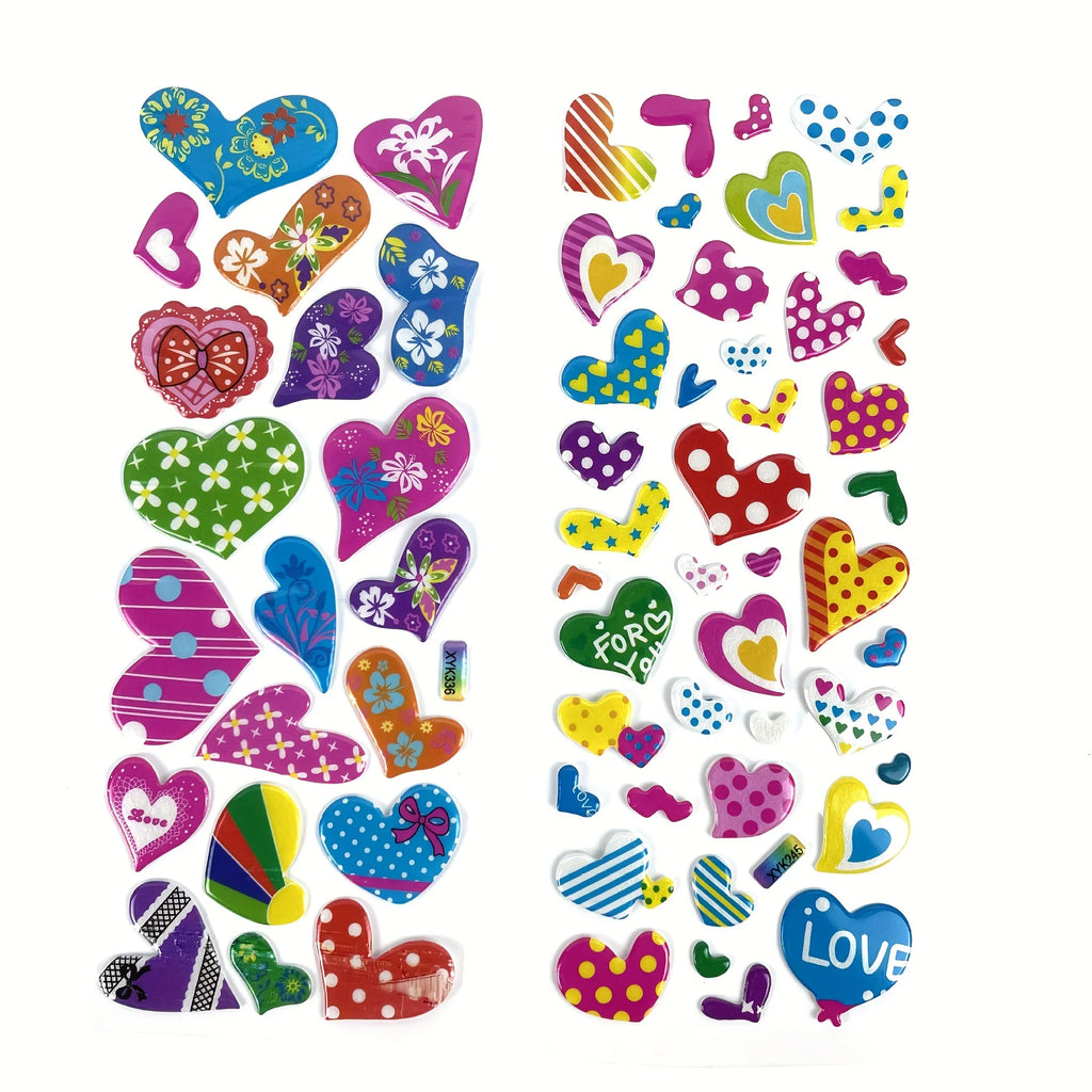 12 Sheet/Pack No Repeat Pink 3D Sticker , Love Heart Bubble Sticker,Reward Sticker for Decor