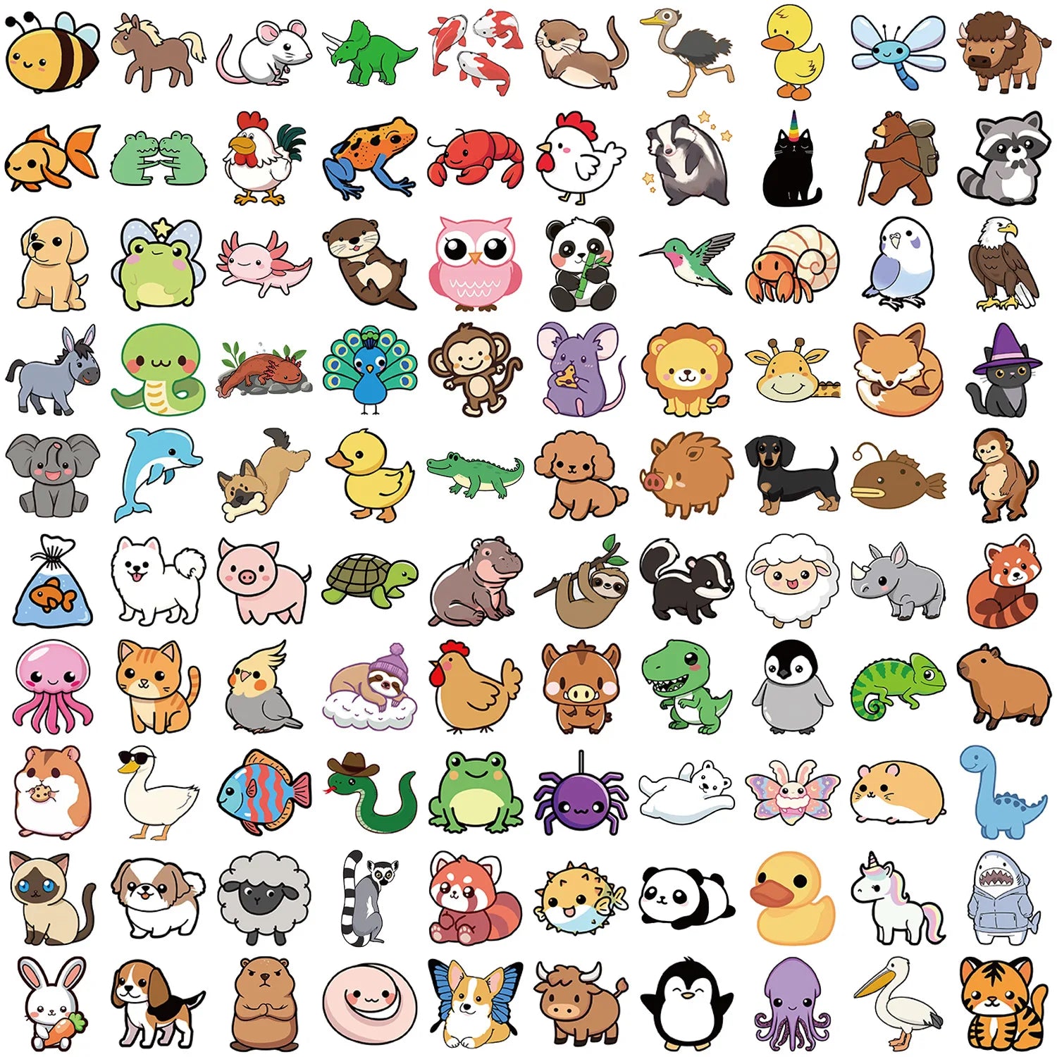 100pcs Cartoon Animal Illustration Graffiti Stickers Guitar Notebook Luggage DIY Waterproof Stickers