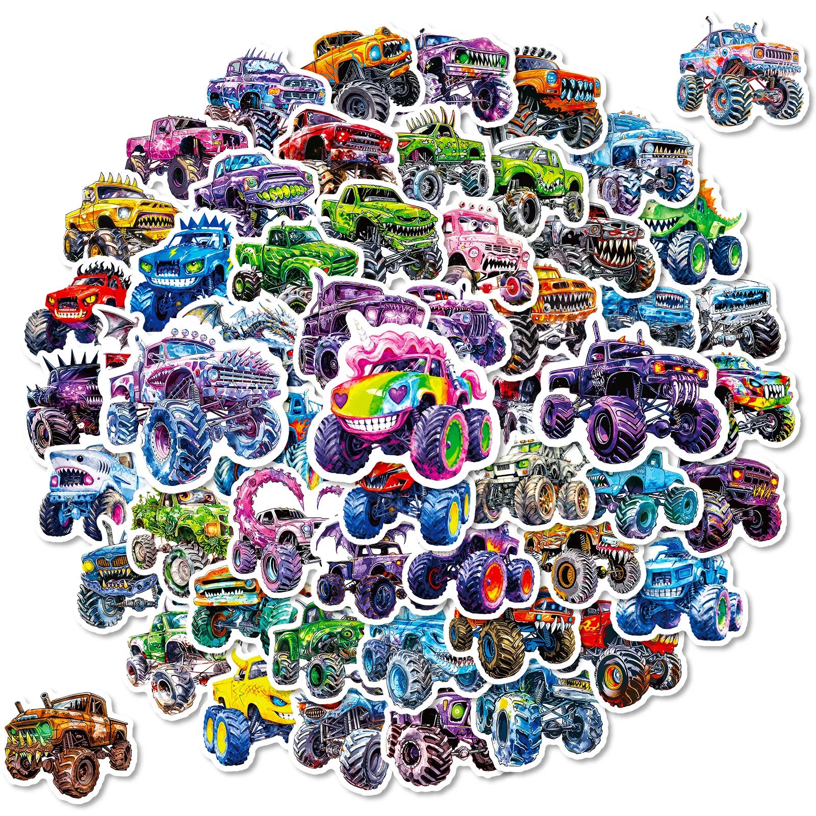 56PCS Wild Monster Car Stickers Student Notebook Skateboard Helmet Waterproof DIY Unique Decorative Art Decal Sticker
