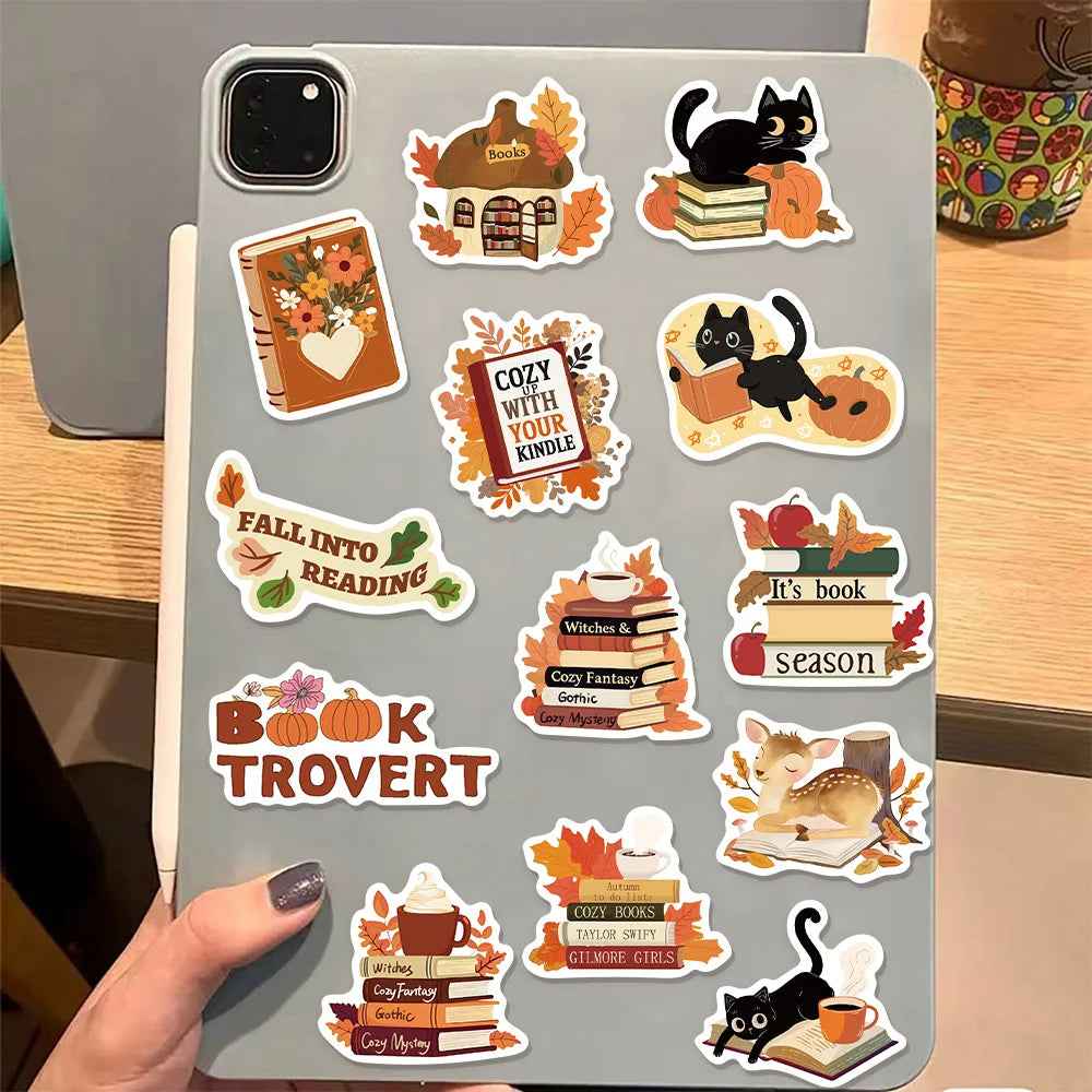 50PCS Book Scroll Autumn Graffiti Stickers Cartoon Cute Ghost Book Graffiti DIY Manual Tags Book Scroll Notebook Stickers