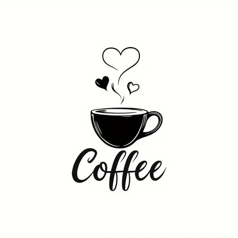 Chic Black Coffee Cup Wall Decal with Heart Accents - Contemporary Self-Adhesive, Easy-to-Apply Sticker for Kitchen, Bedroom, Li