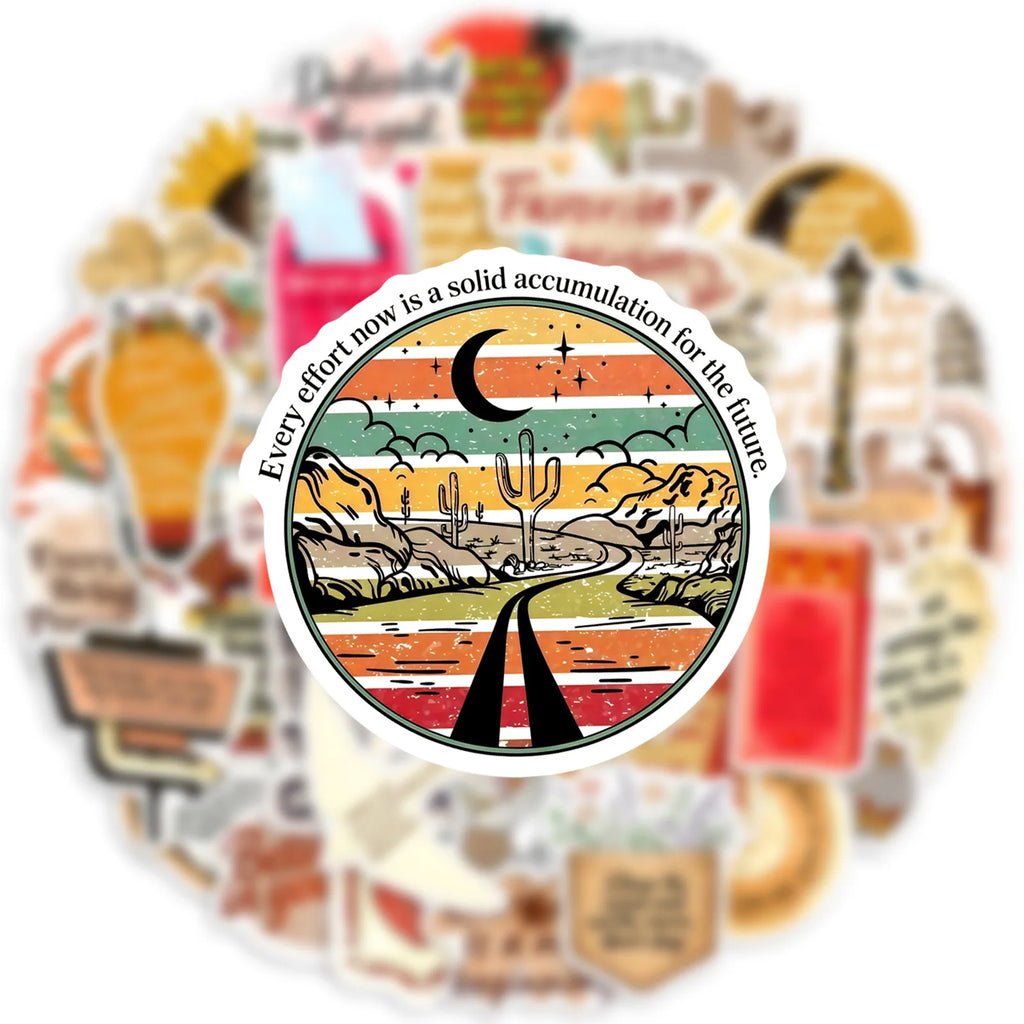 50-Piece Vintage Artistic Motivational Phrase Decals for Skateboards Water Bottles Laptops Luggage Healing Graffiti Stickers