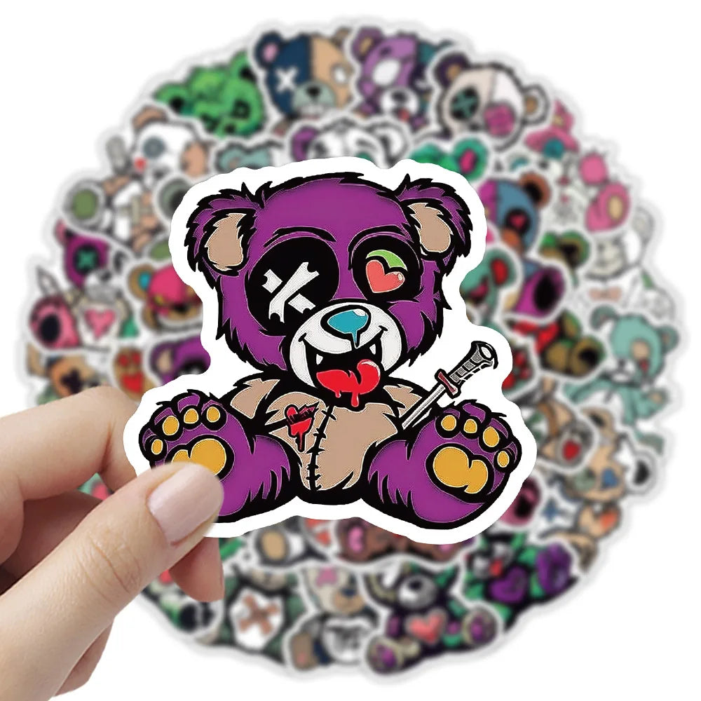 54/108 Pcs Cartoon Horror Cute Monster Bear Thick Waterproof Stickers for Cup Phone Stationery Box Helmet Headphone Notebook