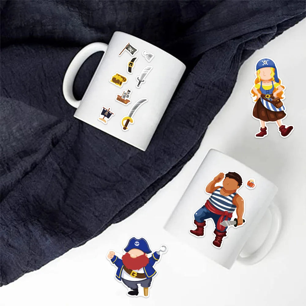 50PCS Sail Pirate Cartoon Collage Set DIY Brochure Decoration Notebook Tablet Reward Puzzle Toy Stickers